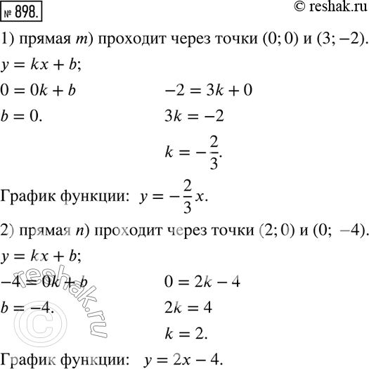 Изображение 898. Задайте формулой линешгую функцию, графиком которой является изображённая на рисунке 39: 1) прямая m; 2) прямая...