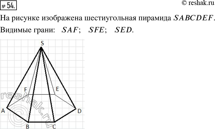 Изображение 54. Назовите многогранник, изображённый на рисунке 1.6. Назовите грани, являющиеся видимыми. Перечертите его так, чтобы грань SFE была...